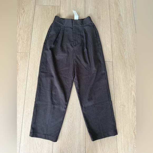 Urban Outfitters Med High Waisted Front Pleat Brown Checkered Pants Pockets NWT - Picture 1 of 7